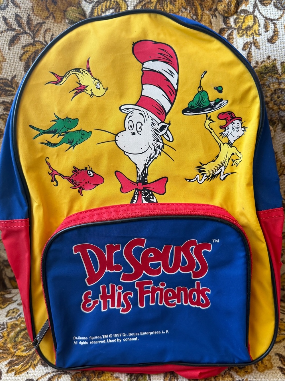 Vintage Dr. Seuss Yellow, Blue & Red Character Backpack - Picture 1 of 6